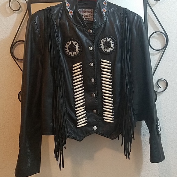 Western World by Shaf Jackets & Blazers - Leather motorcycle jacket with beaded detailing